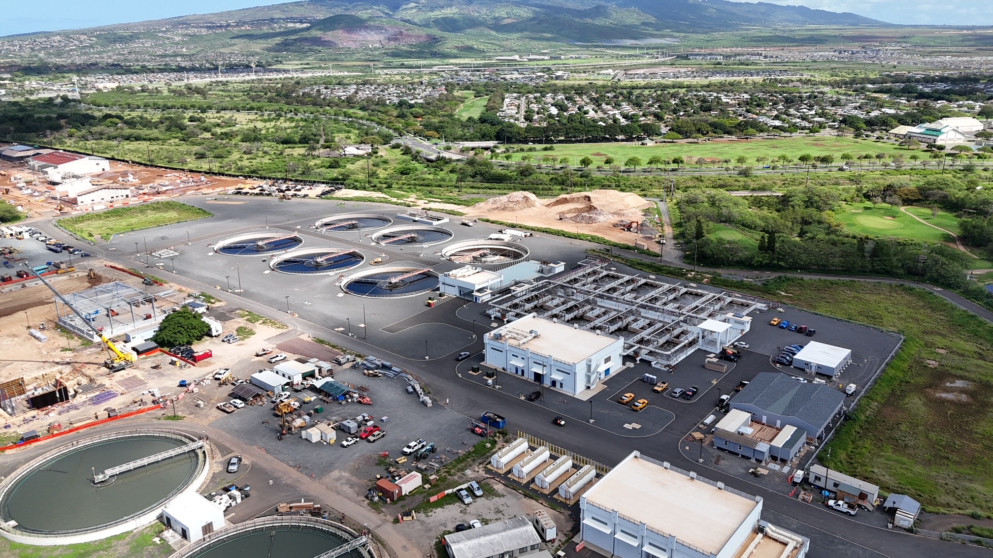 Aerial view of Honouliuli WWTP Secondary Treatment Phase 1B facilities.
