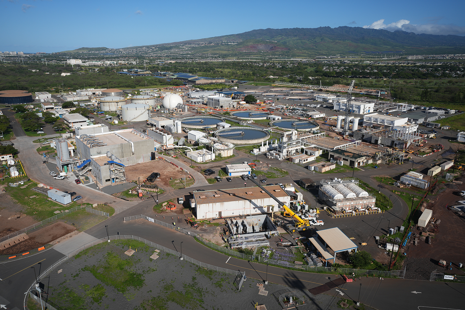 Aerial view of Honouliuli WWTP Phase 1C public wastewater treatment work.